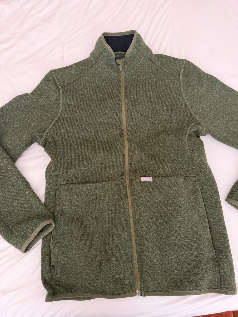 Figs Olive Green Knit-Texture Utility Jacket